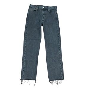 Gap Women's Cheeky Straight High Rise Distressed Black Jeans Size 27 Raw Hem‎